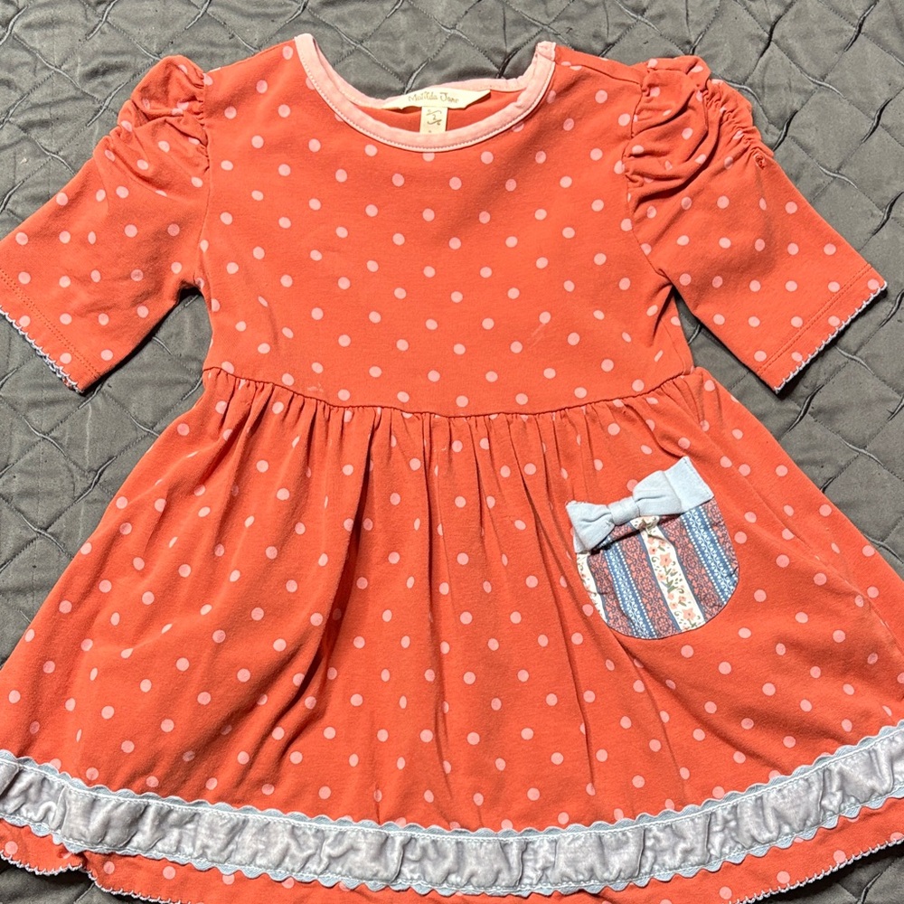 Matilda Jane Polka Dot Dress with blue velvet accent. 
Good pre loved condition.